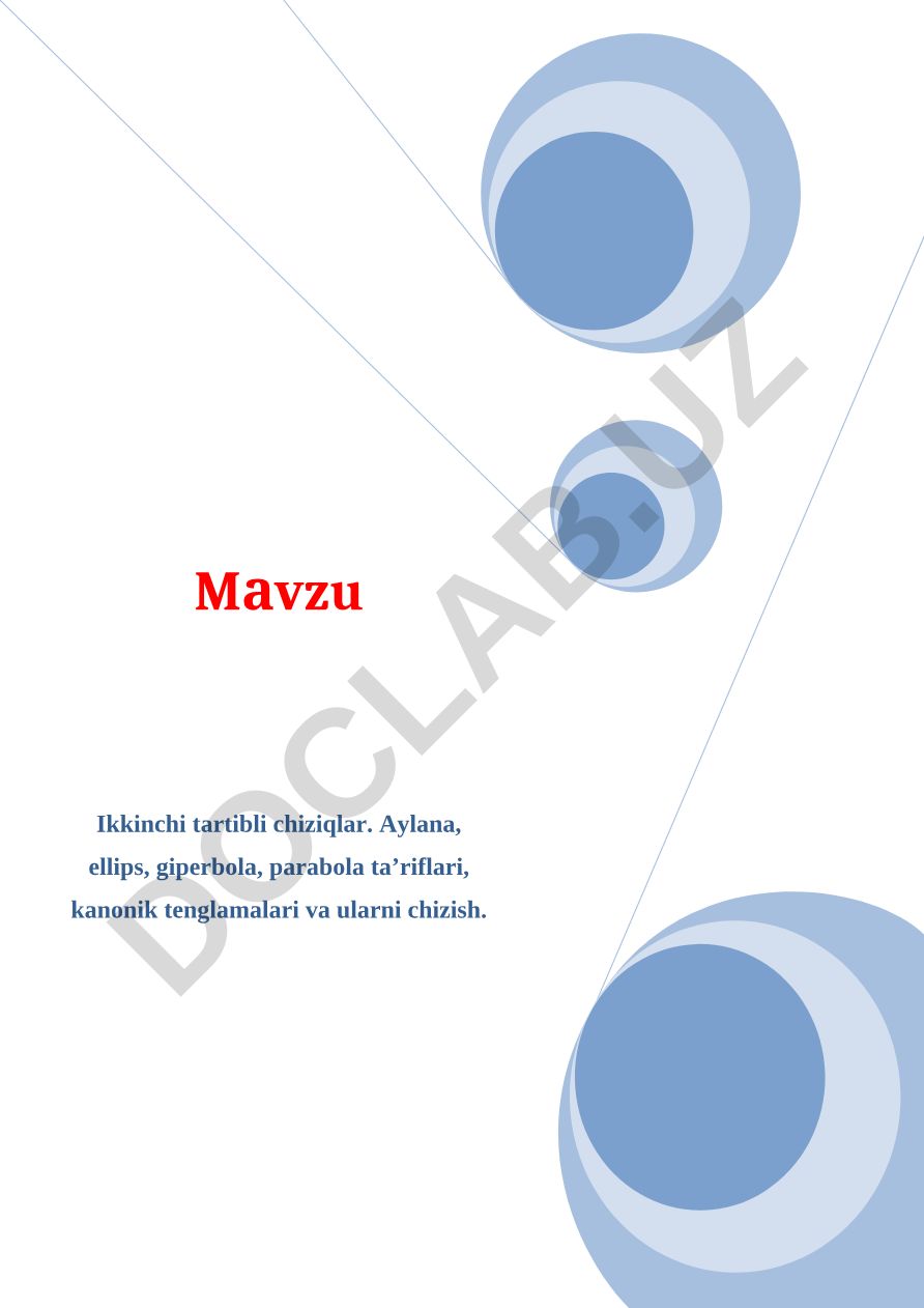 Ikkinchi tartibli chiziqlar: aylana, ellips, giperbola, parabola