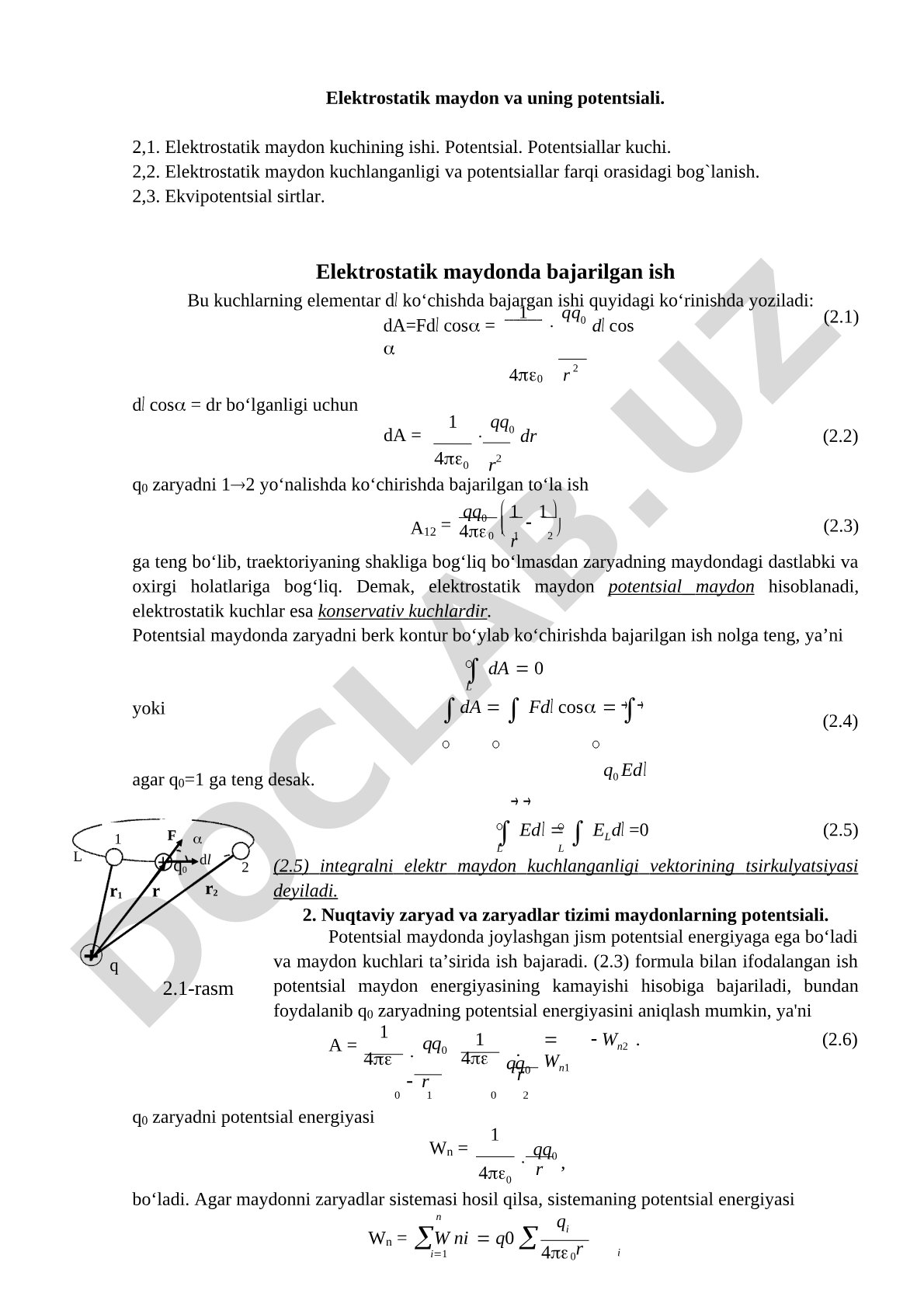 Elektrostatik maydon va uning potentsiali
