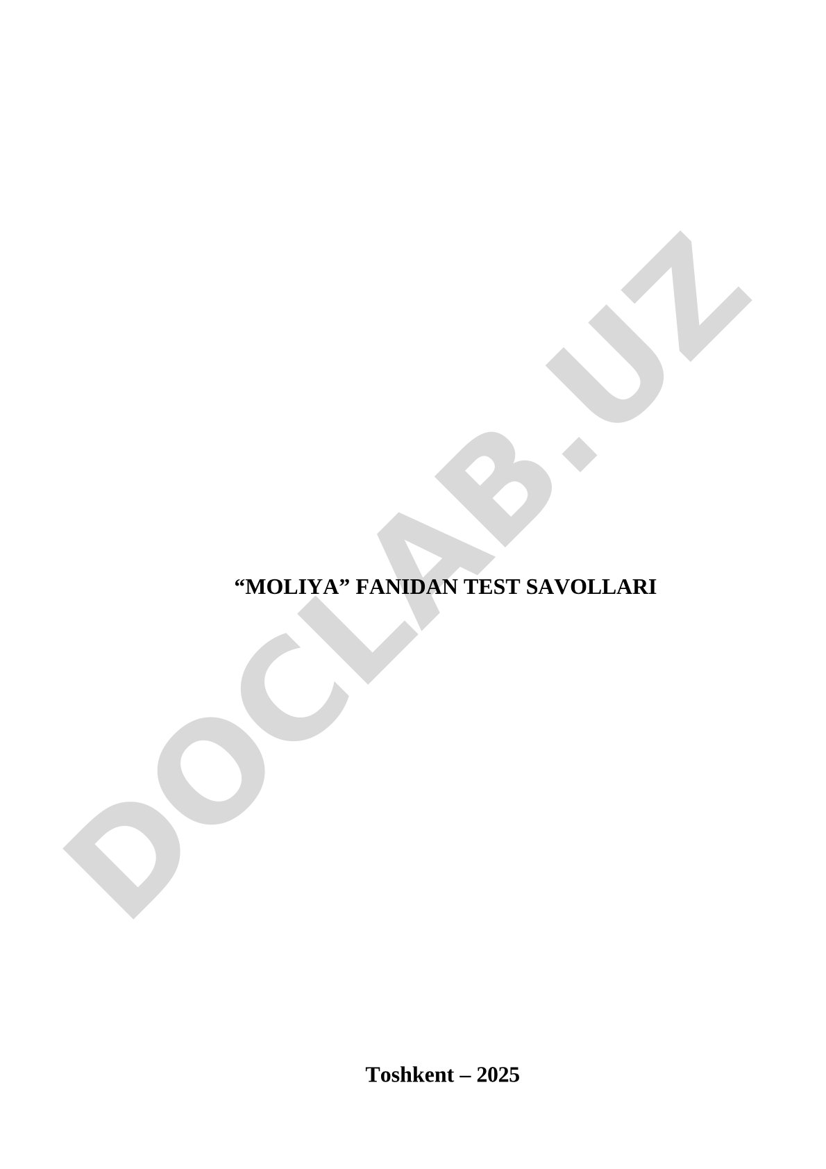 Moliya fanidan test savollari