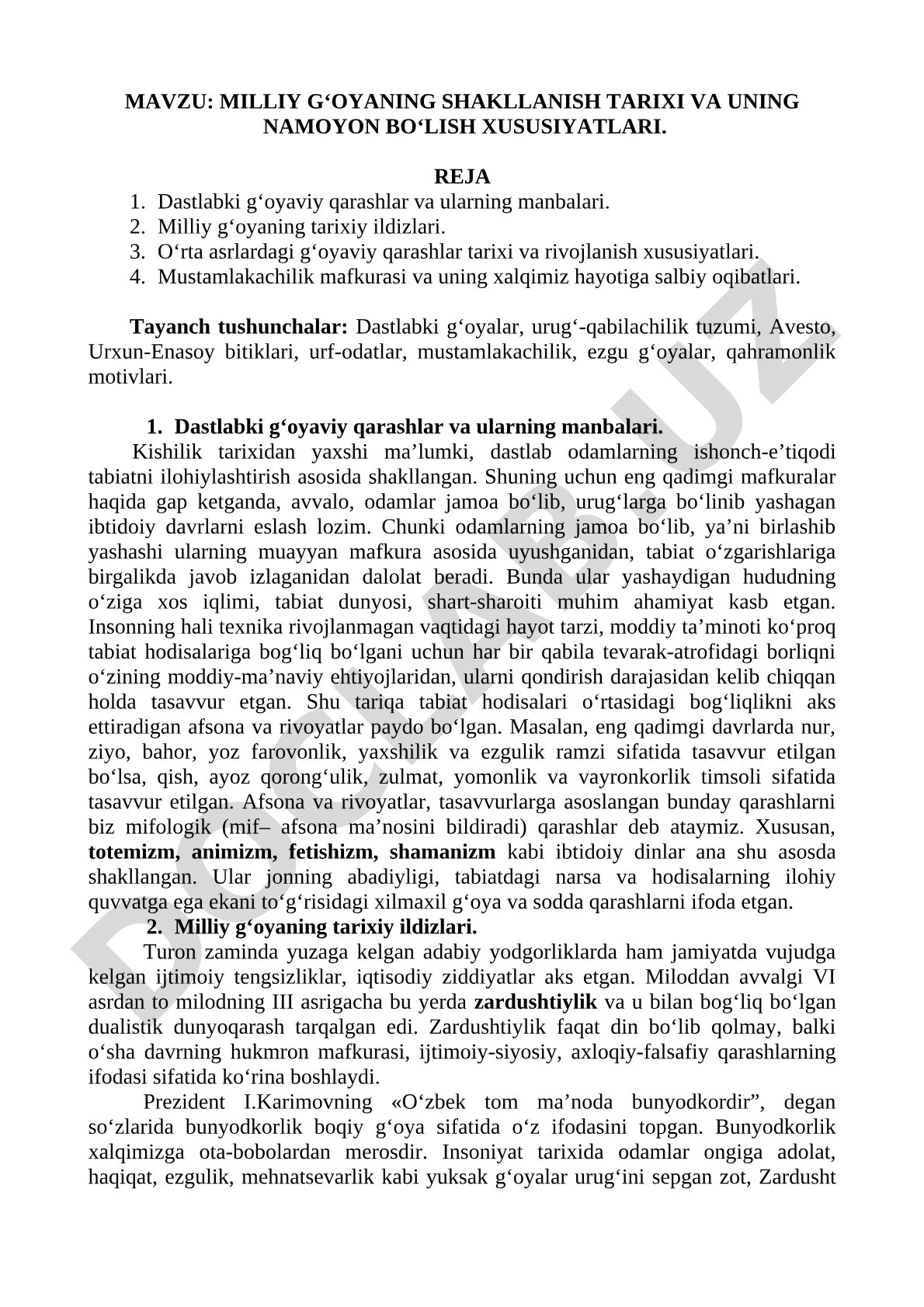 Milliy g‘oyaning shakllanish tarixi va uning namoyon bo‘lish xususiyatlari