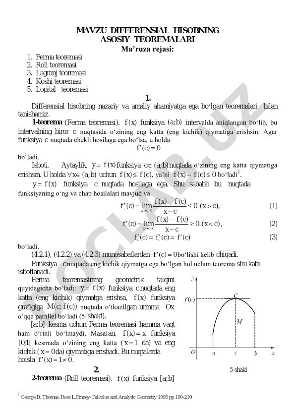 Differensial hisobning asosiy teoremalari