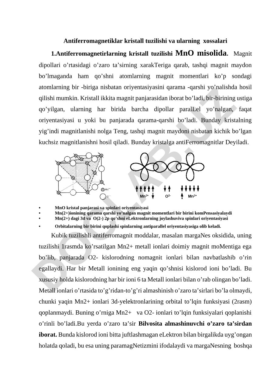 Antiferromagnetiklar kristall tuzilishi va ularning xossalari