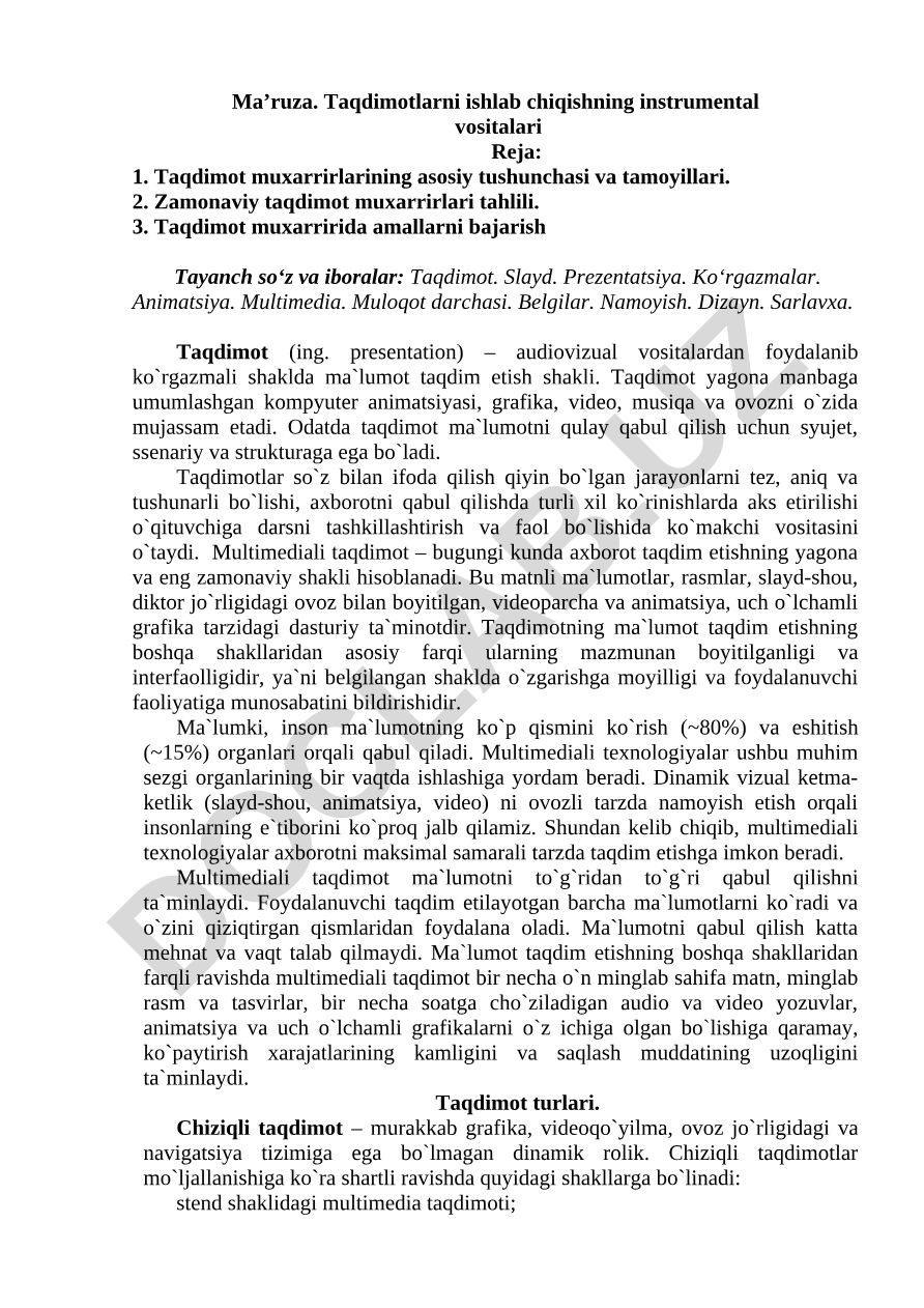 Taqdimotlarni ishlab chiqishning instrumental vositalari