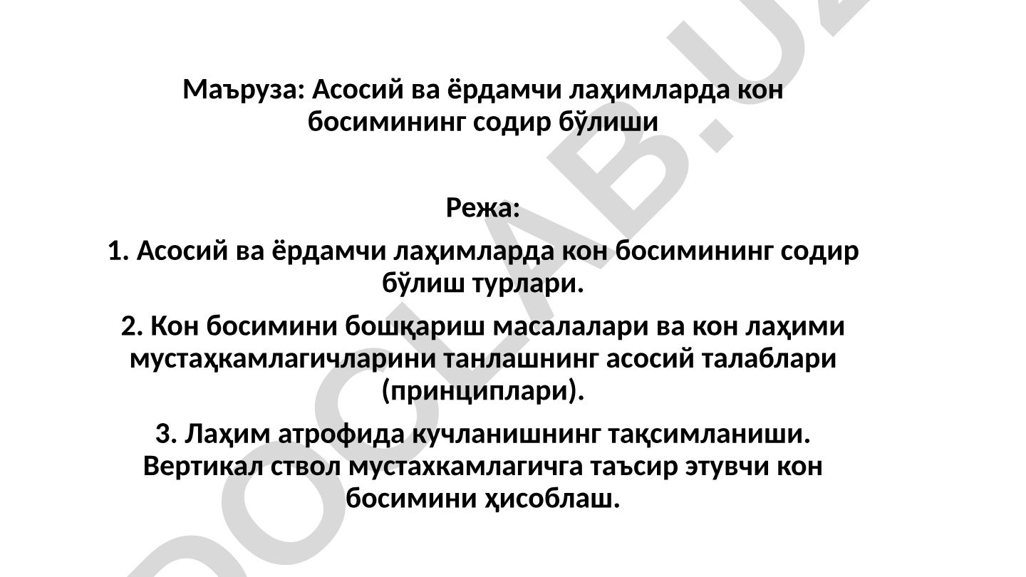 Асосий ва ёрдамчи лаҳимларда кон босимининг содир бўлиши