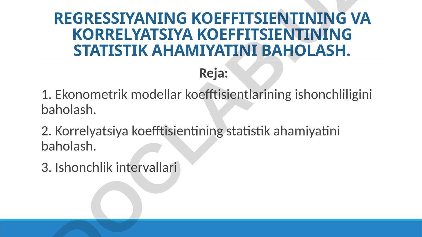 Regressiya va korrelyatsiya koeffitsientlarining statistik ahamiyatini baholash