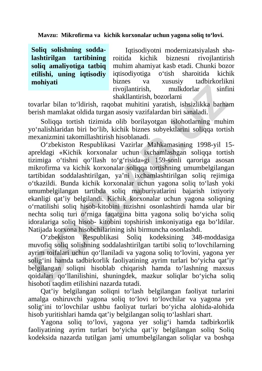 Mikrofirma va kichik korxonalar uchun yagona soliq to‘lovi