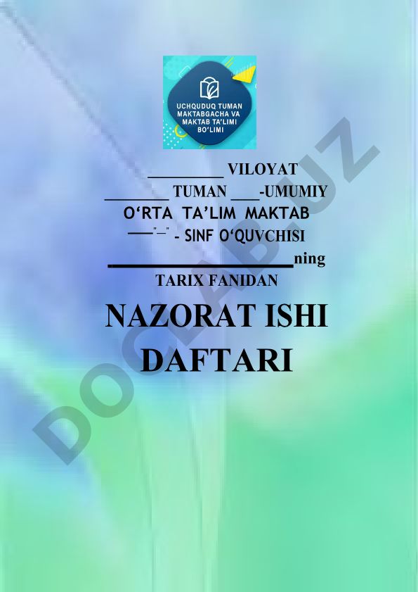 Tarix fanidan nazorat ishi dasturi va tarixiy diktant