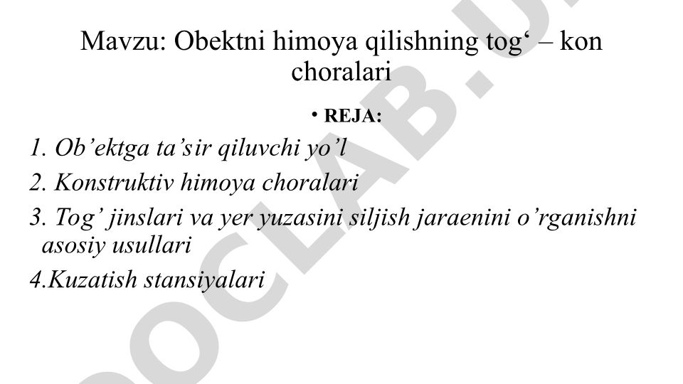 Obektni himoya qilishning tog‘ – kon choralari