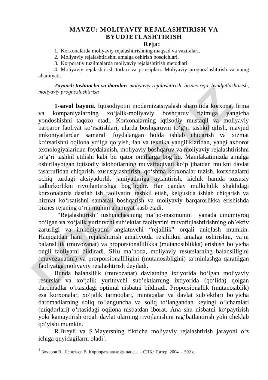 MOLIYAVIY REJALASHTIRISH VA BYUDJETLASHTIRISH