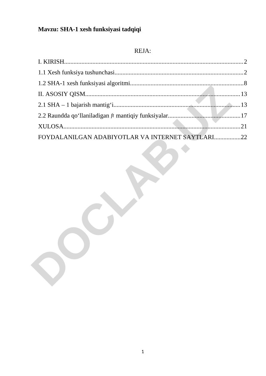 SHA-1 xesh funksiyasi tadqiqi