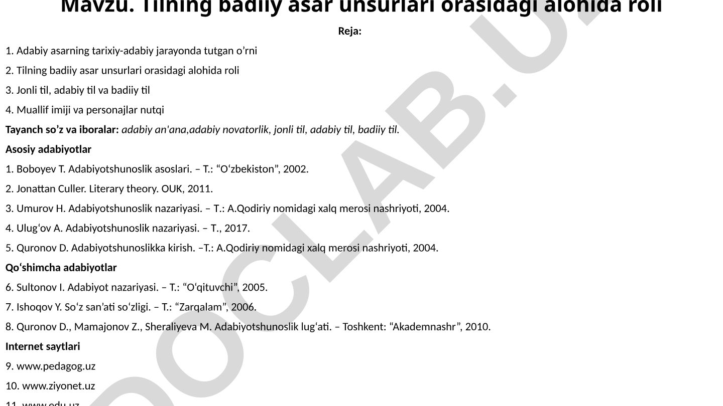 Tilning badiiy asar unsurlari orasidagi alohida roli