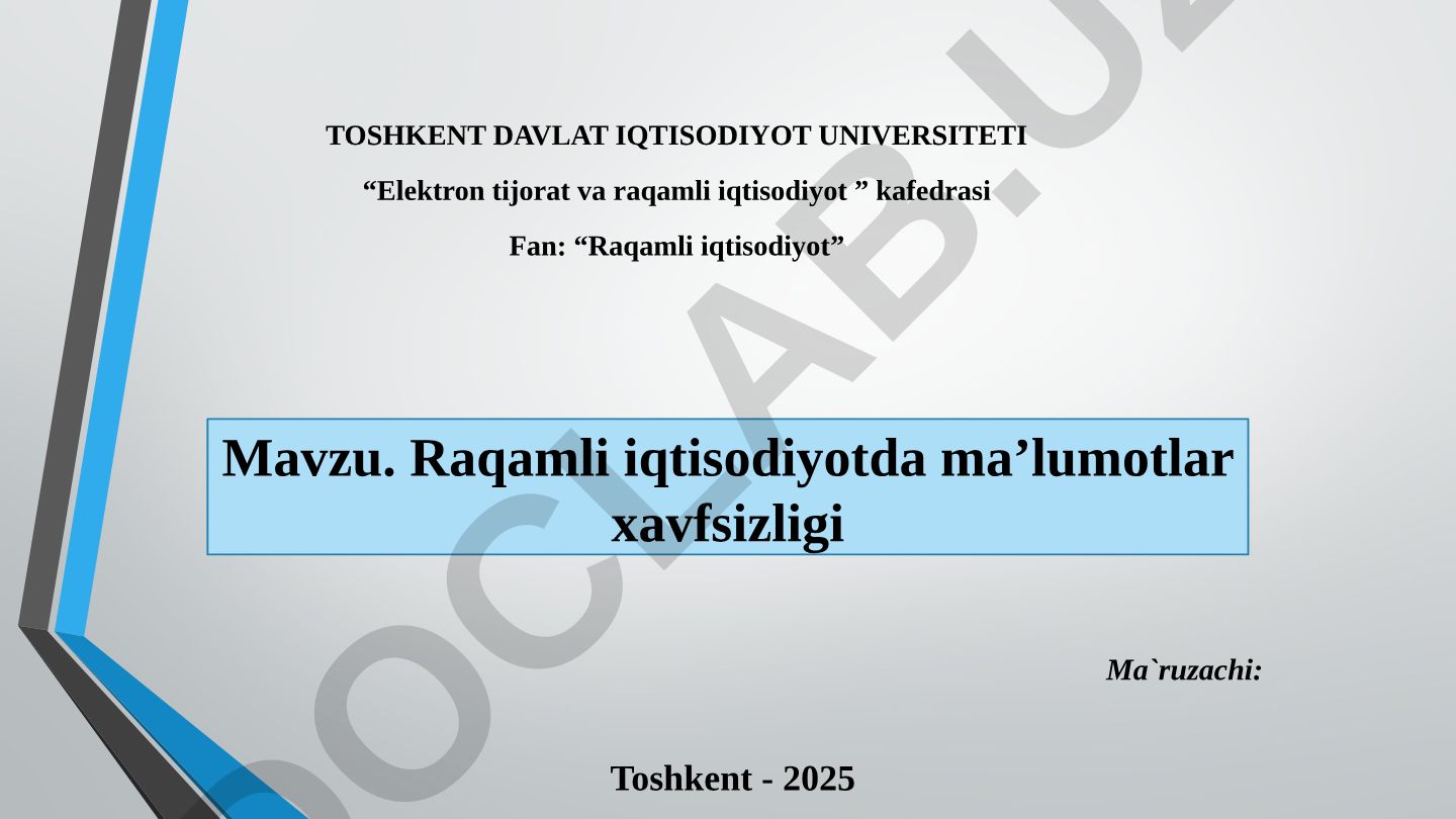 Raqamli iqtisodiyotda ma’lumotlar xavfsizligi