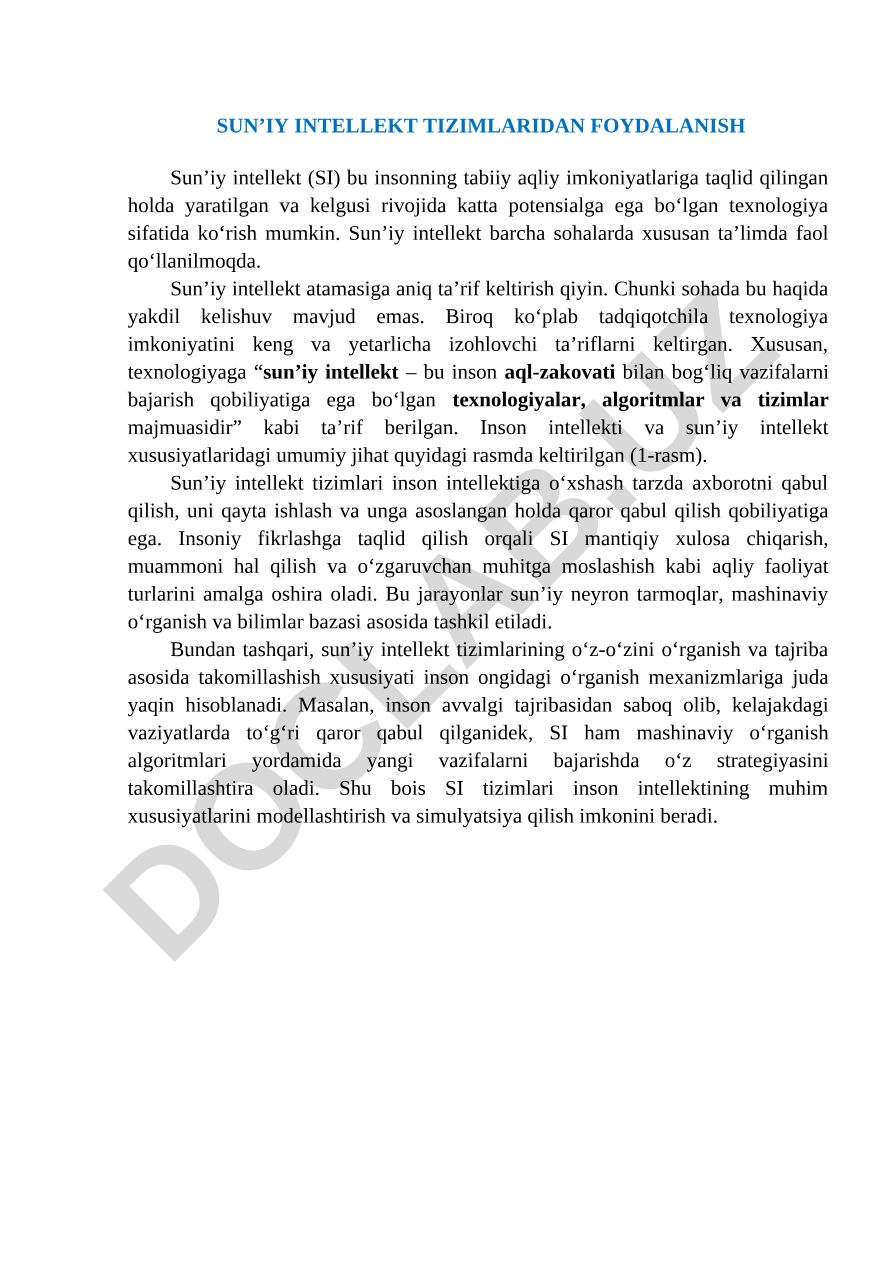 Sun’iy intellekt tizimlaridan foydalanish