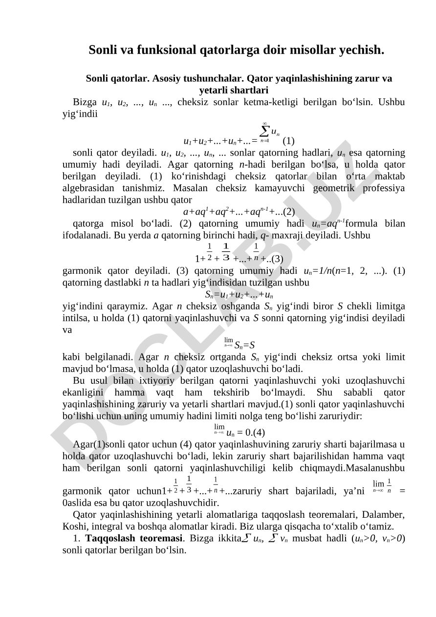 Sonli va funksional qatorlarga doir misollar yechish