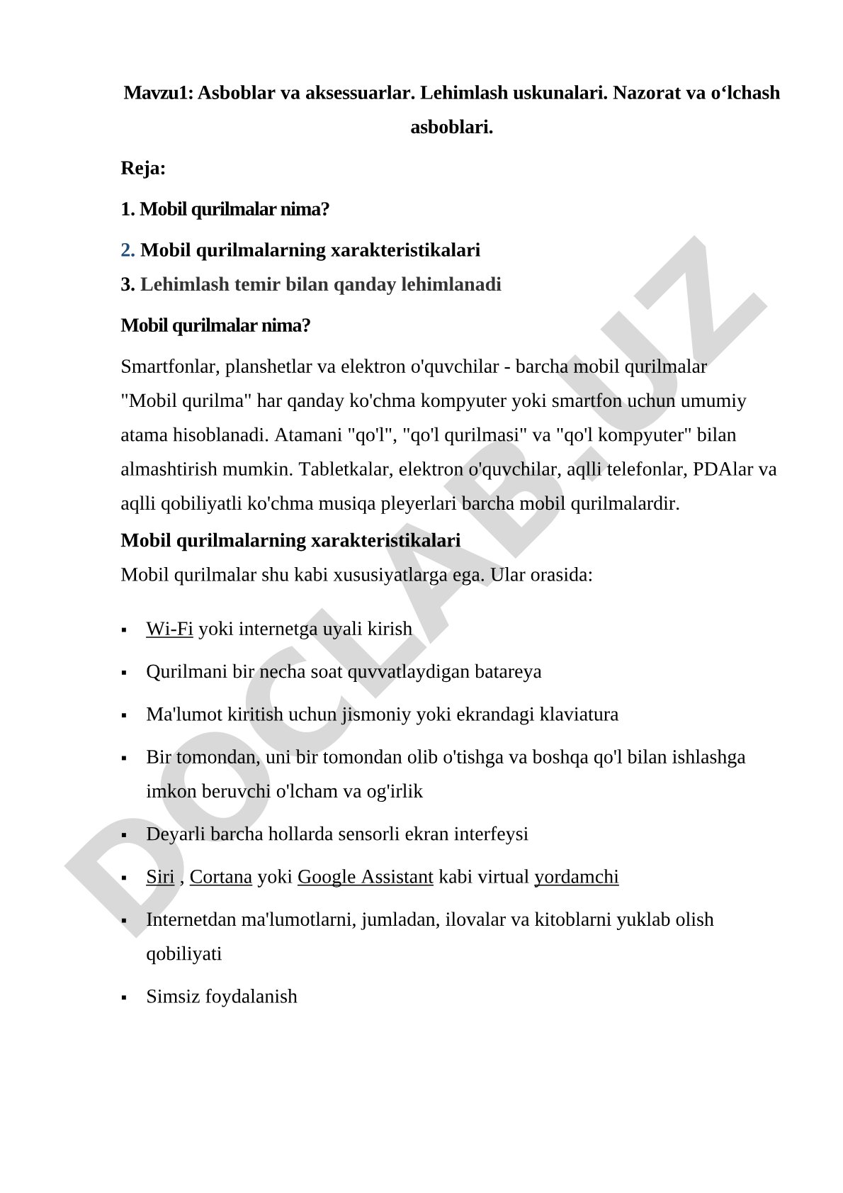Asboblar va aksessuarlar. Lehimlash uskunalari. Nazorat va o‘lchash asboblari
