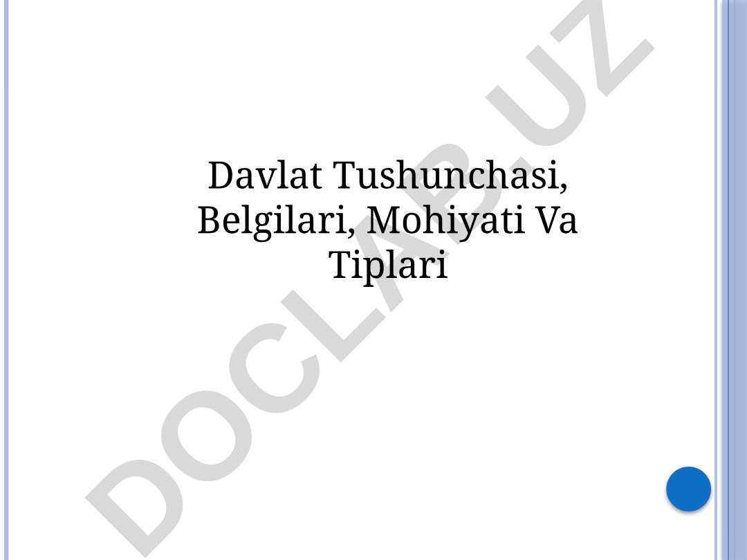Davlat tushunchasi, belgilari, mohiyati va tiplari