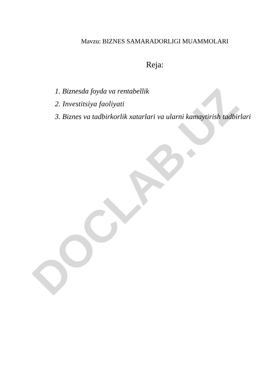 BIZNES SAMARADORLIGI MUAMMOLARI