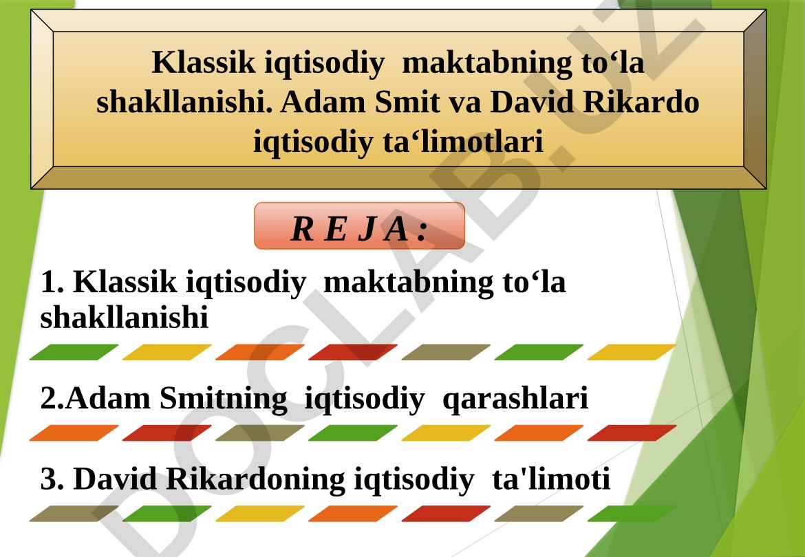 Klassik iqtisodiy maktabning to‘la shakllanishi
