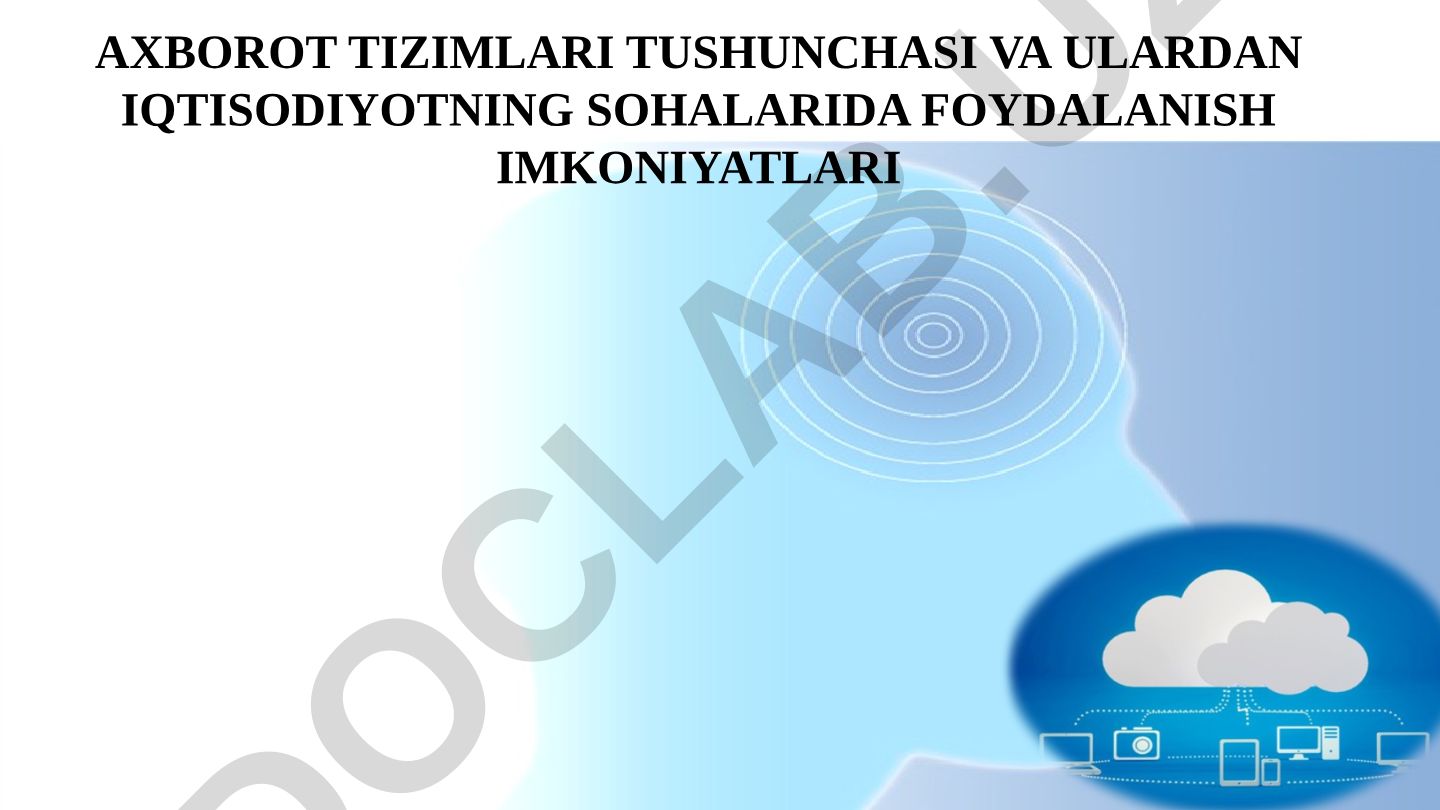 Axborot tizimlari tushunchasi va ulardan iqtisodiyotning sohalarida foydalanish imkoniyatlari
