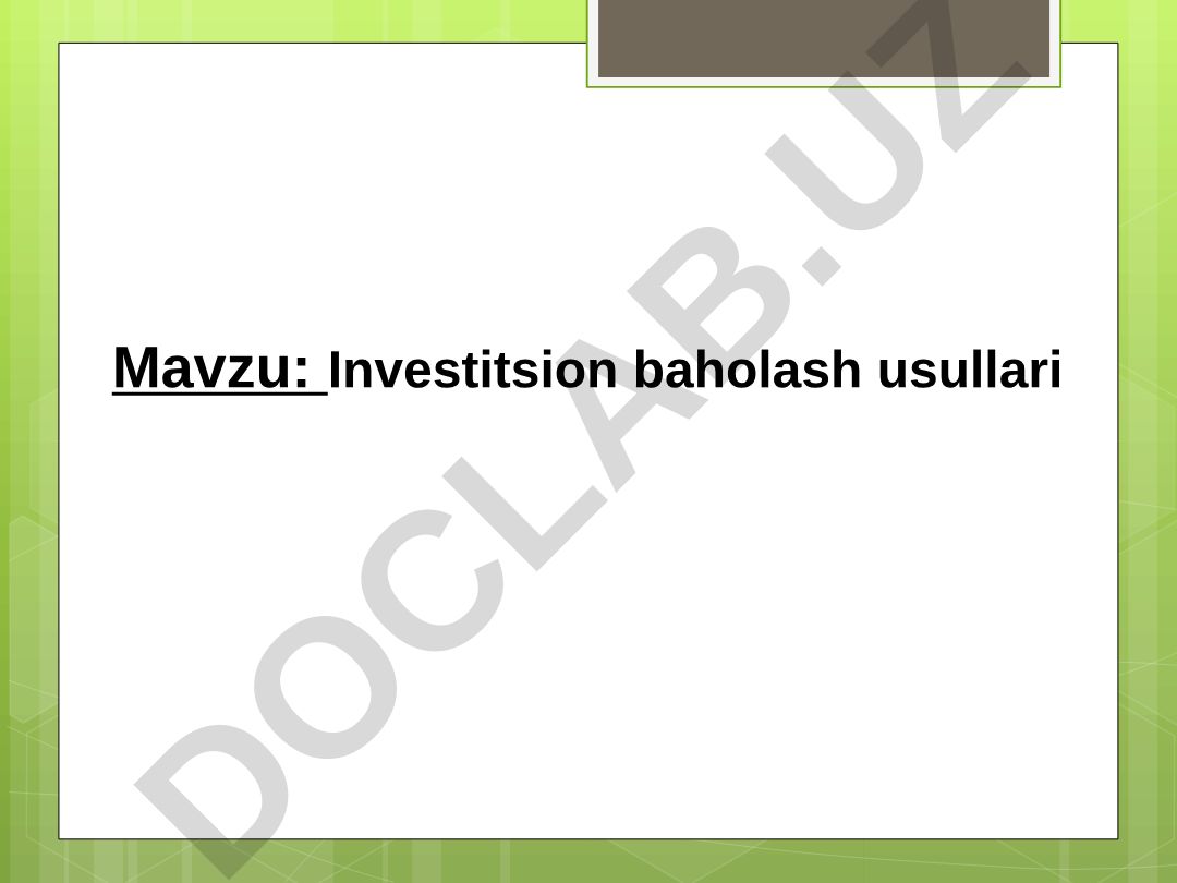Investitsion baholash usullari