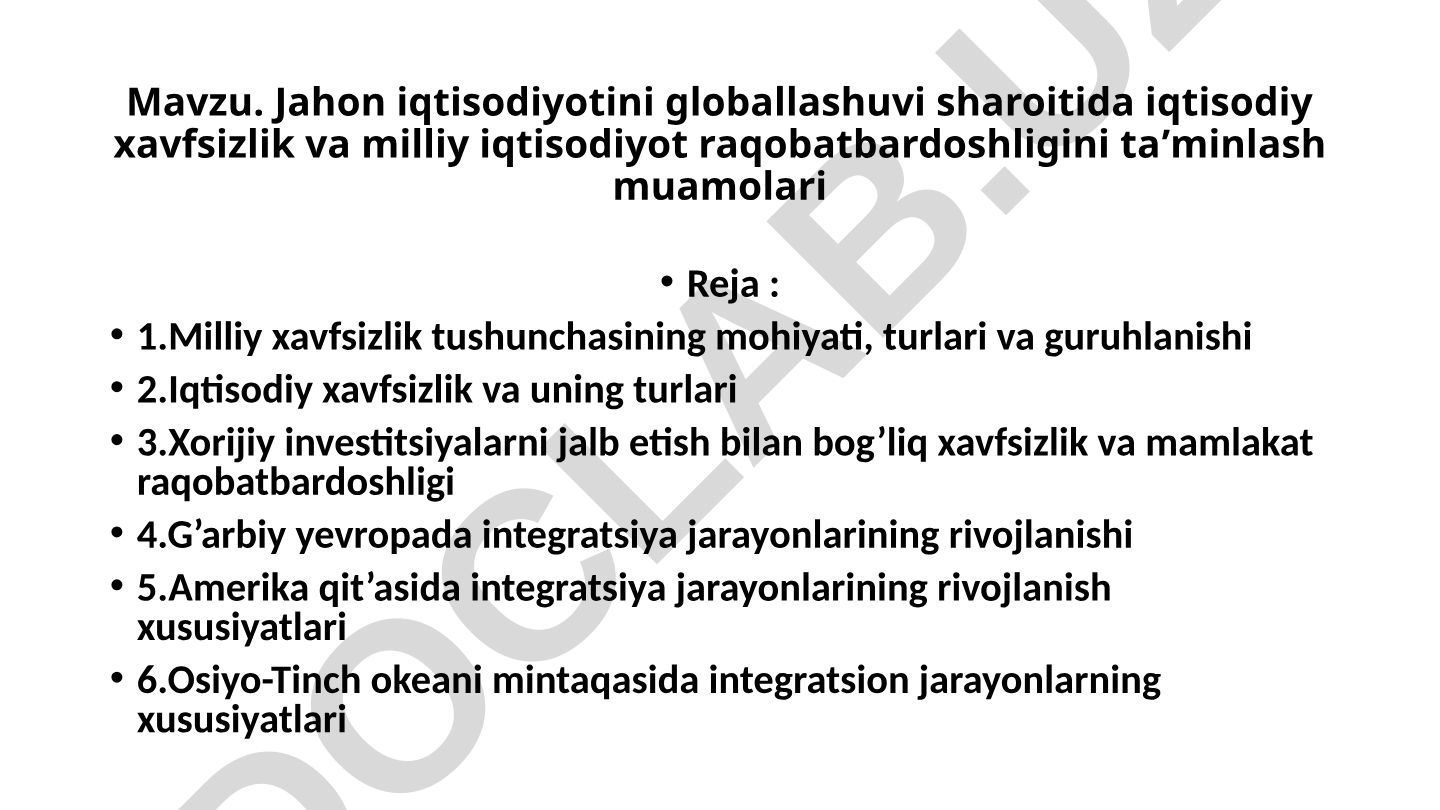 Jahon iqtisodiyotini globallashuvi sharoitida iqtisodiy xavfsizlik va milliy iqtisodiyot raqobatbardoshligini ta’minlash muamolari