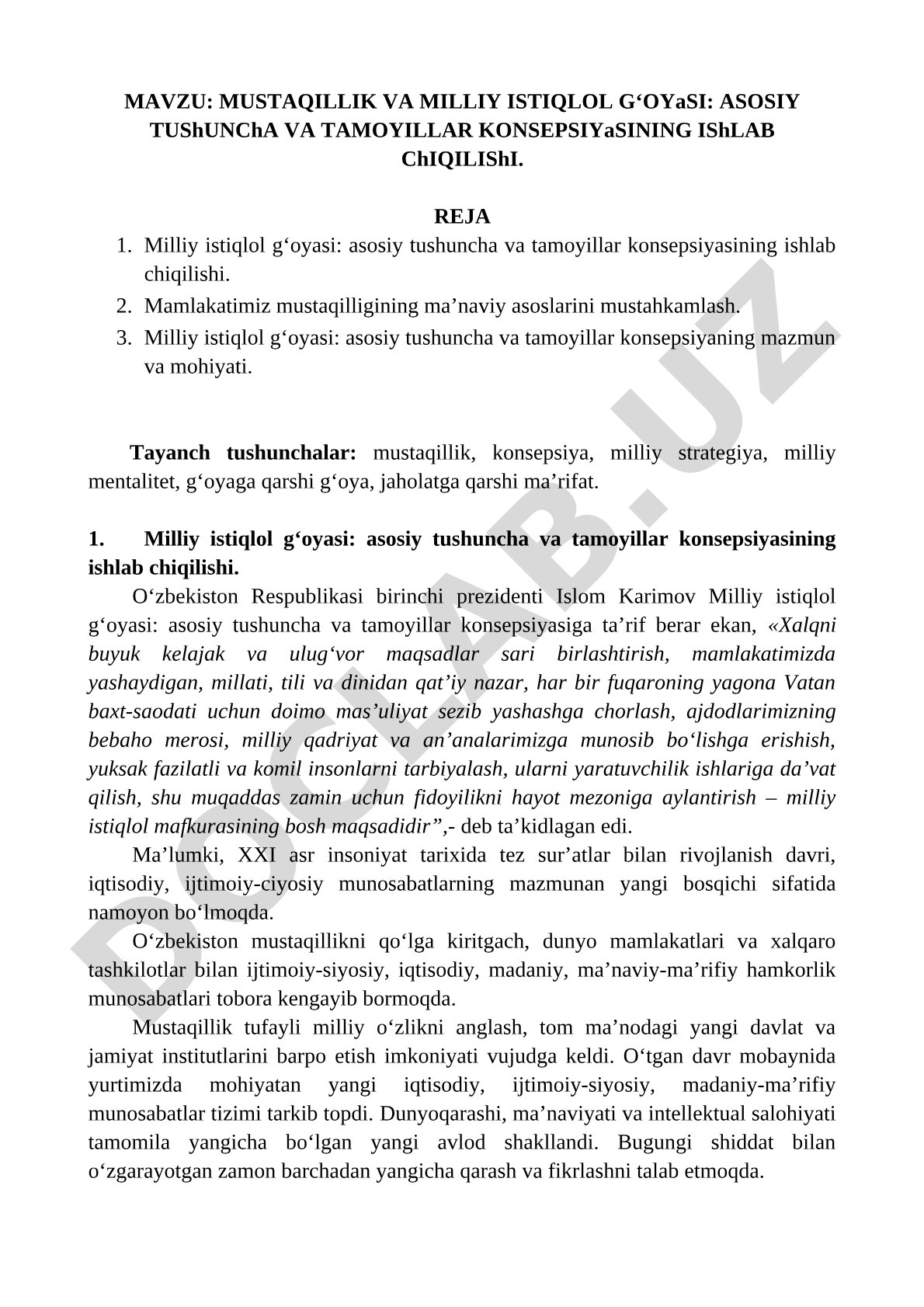 Mustaqillik va milliy istiqlol g‘oyasi: asosiy tushuncha va tamoyillar konsepsiyasining ishlab chiqilishi