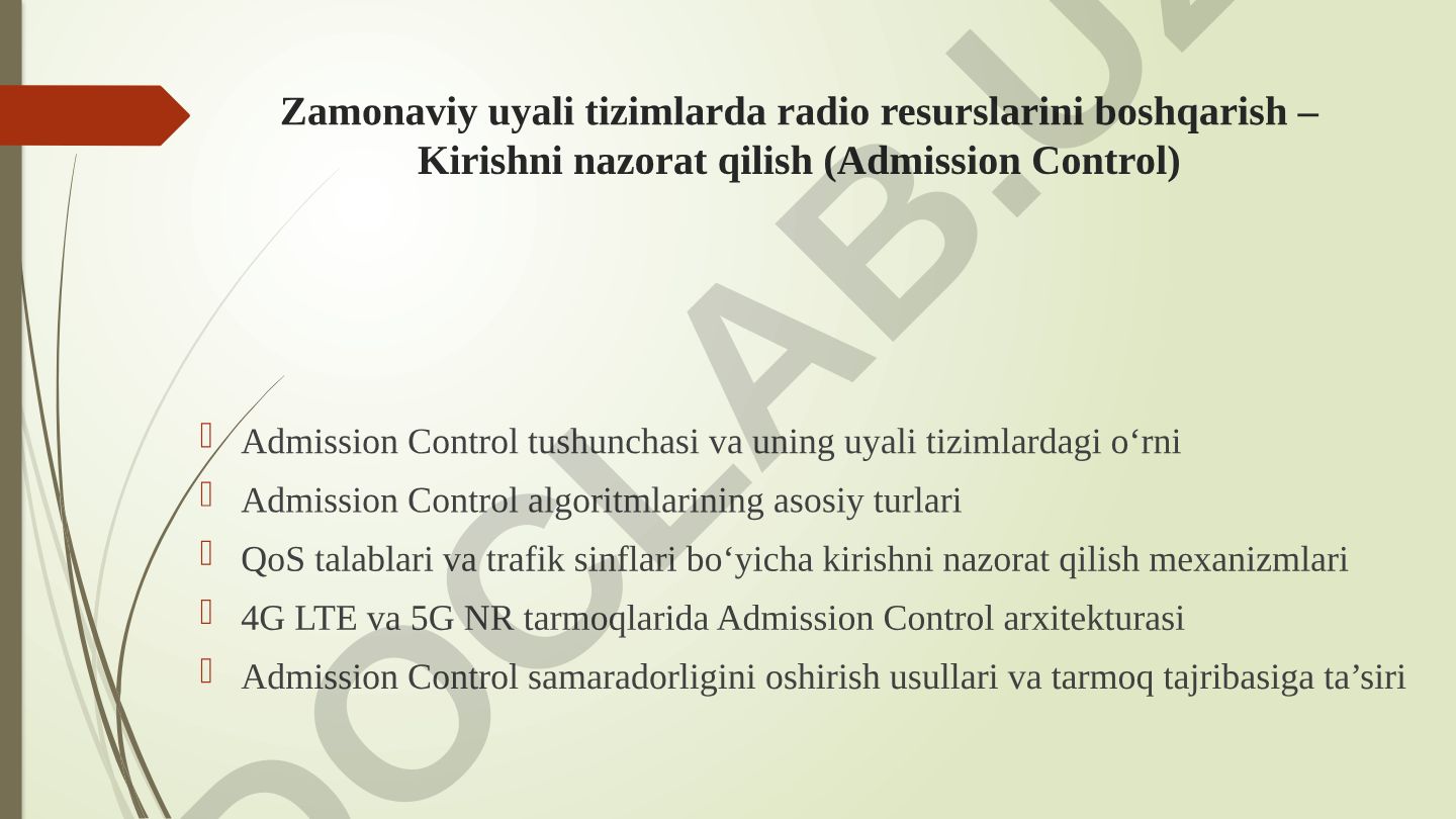 Zamonaviy uyali tizimlarda radio resurslarini boshqarish – Kirishni nazorat qilish (Admission Control)