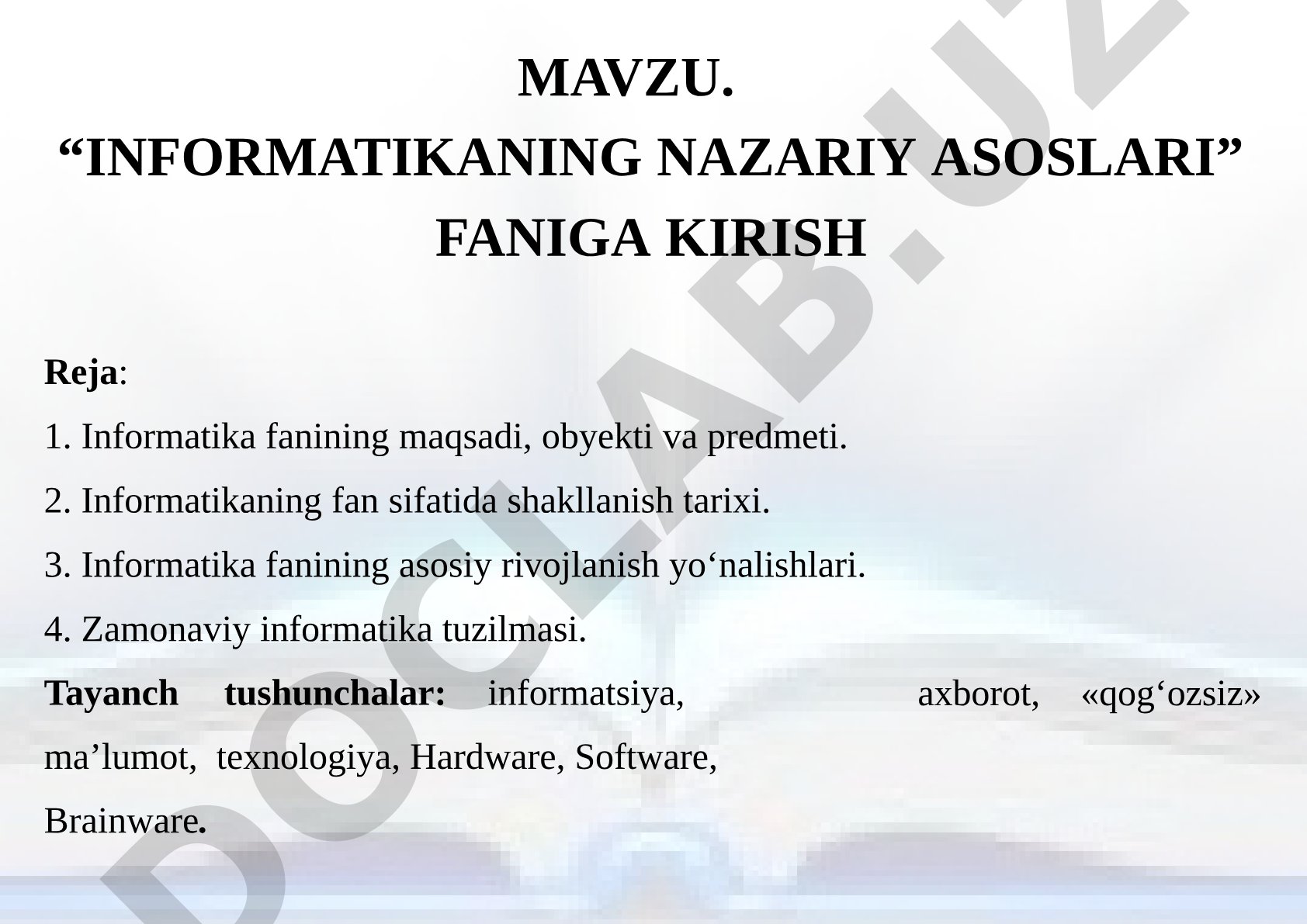 Informatikaning nazariy asoslari faniga kirish
