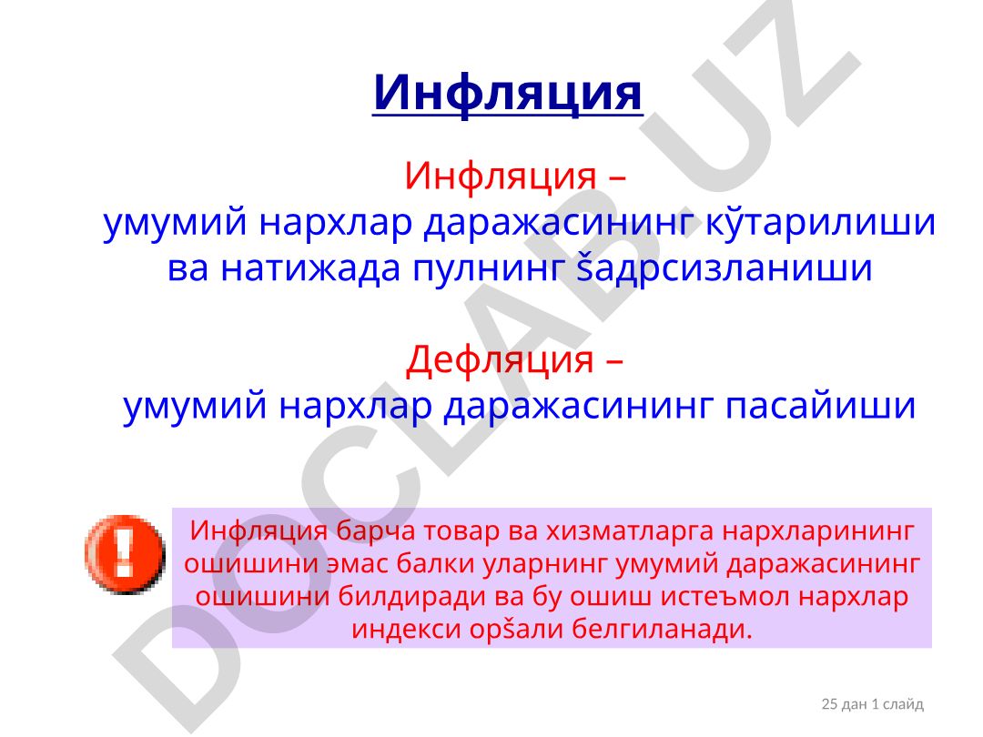Инфляция: түрлари, ўлчаниши ва келиб чиқиш сабаблари