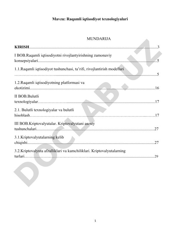 Raqamli iqtisodiyot texnologiyalari