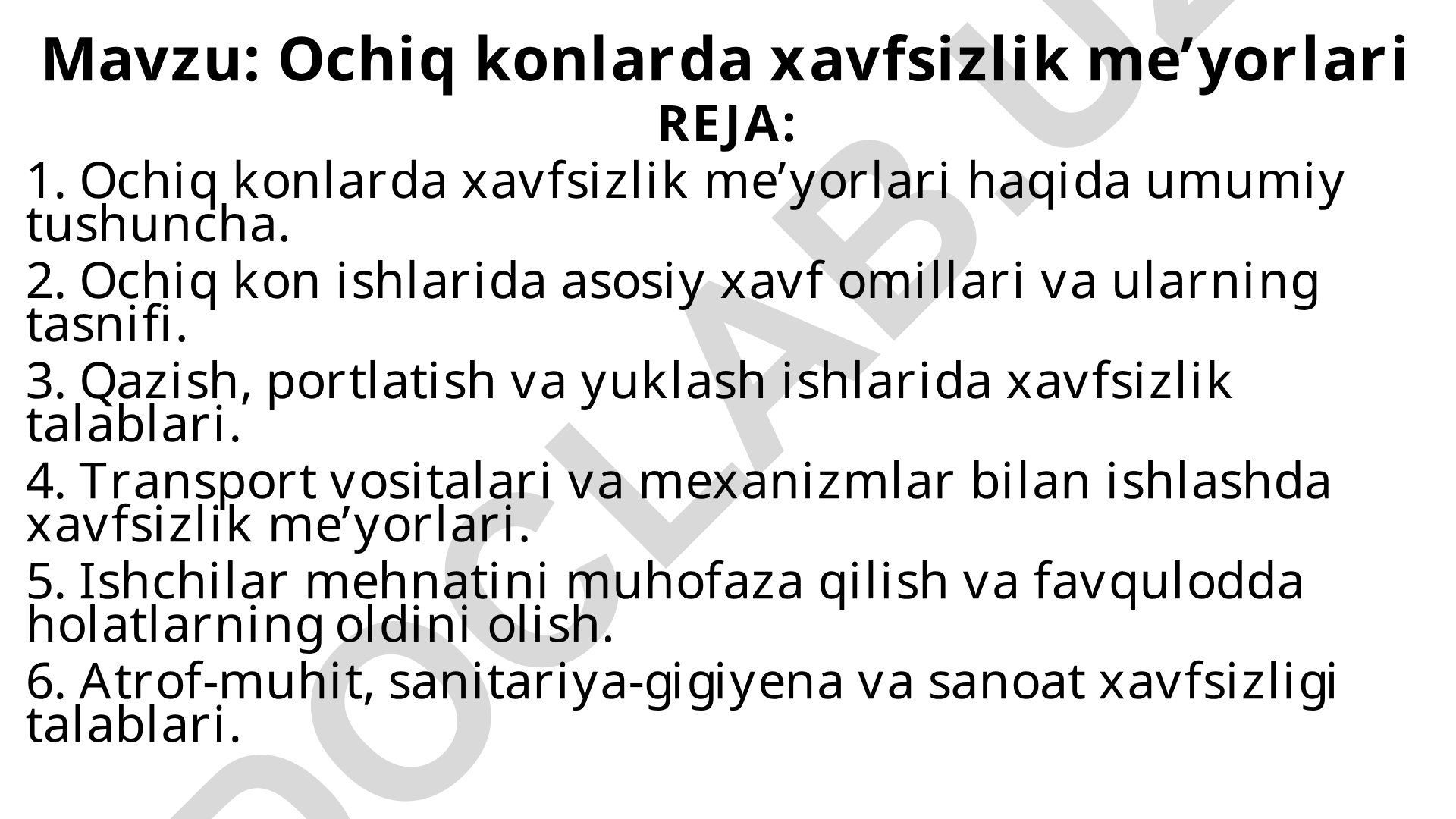 Ochiq konlarda xavfsizlik me’yorlari