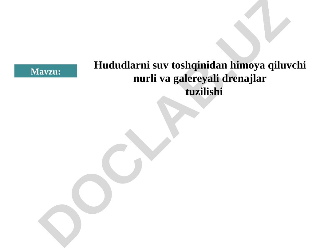 Reja Umumiy talablar. Mahalliy drenajlar. Gravitatsion drenajlar. Gravitatsion va maxsus drenajlardan foydalanish