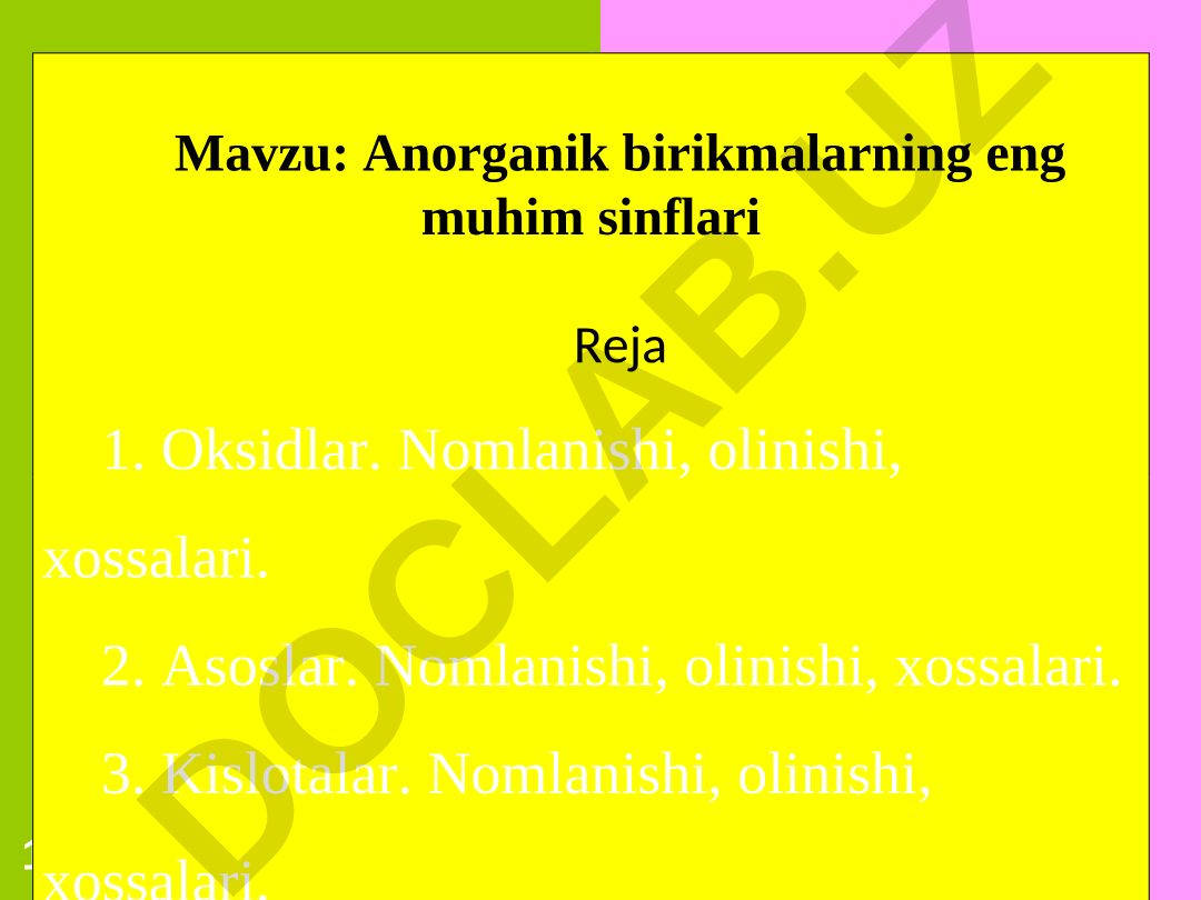 Anorganik birikmalarning eng muhim sinflari
