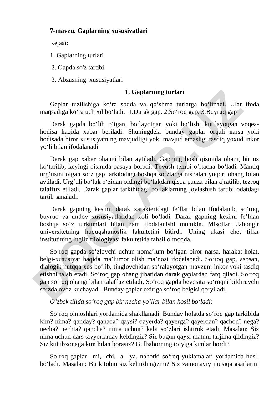 Gaplarning xususiyatlari