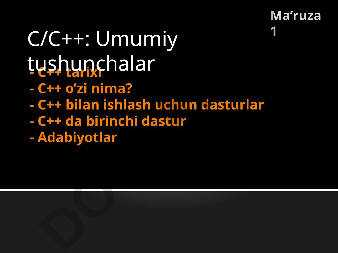 C++ dasturlash tili tarixi va asoslari