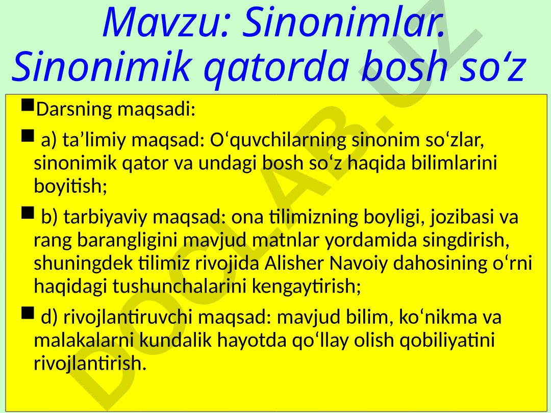 Sinonimlar. Sinonimik qatorda bosh soʻz