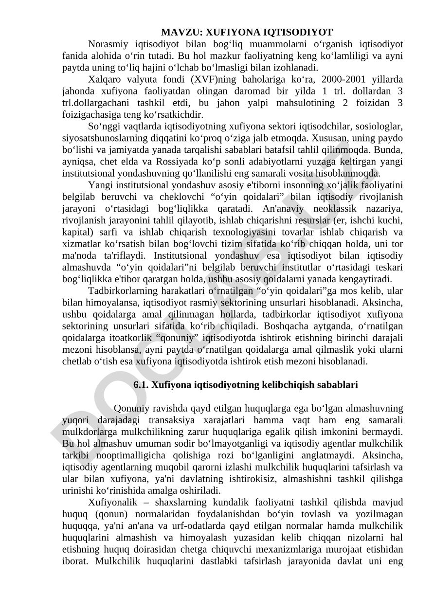 XUFIYONA IQTISODIYOT