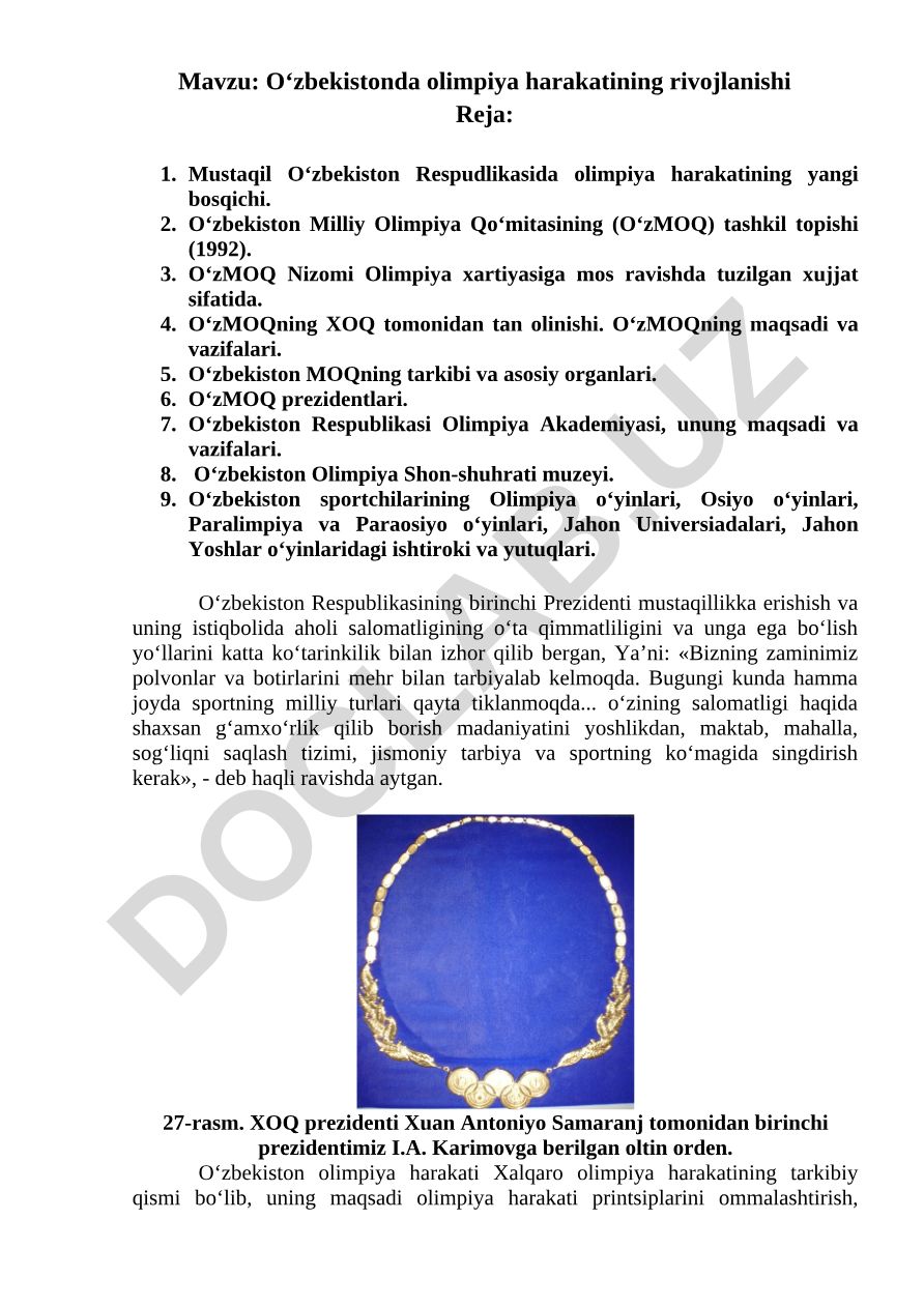 O‘zbekistonda olimpiya harakatining rivojlanishi
