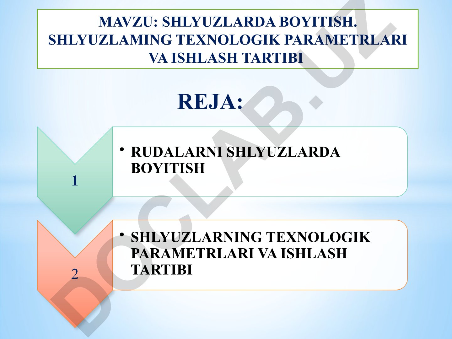 Shlyuzlarda boyitish. Shlyuzlarning texnologik parametrlari va ishlash tartibi