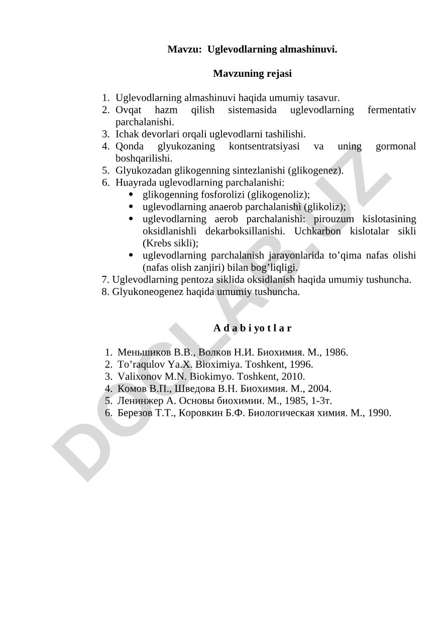 Uglevodlarning almashinuvi