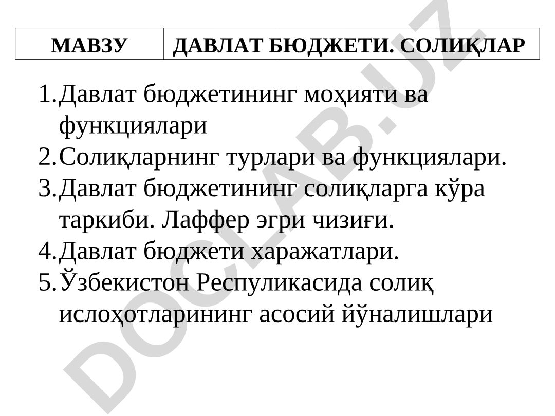 Давлат бюджети ва солиқлар