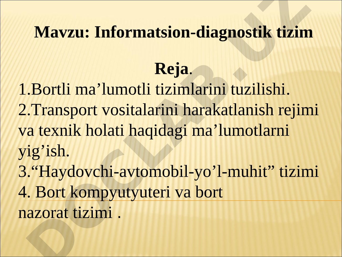 Informatsion-diagnostik tizim Reja