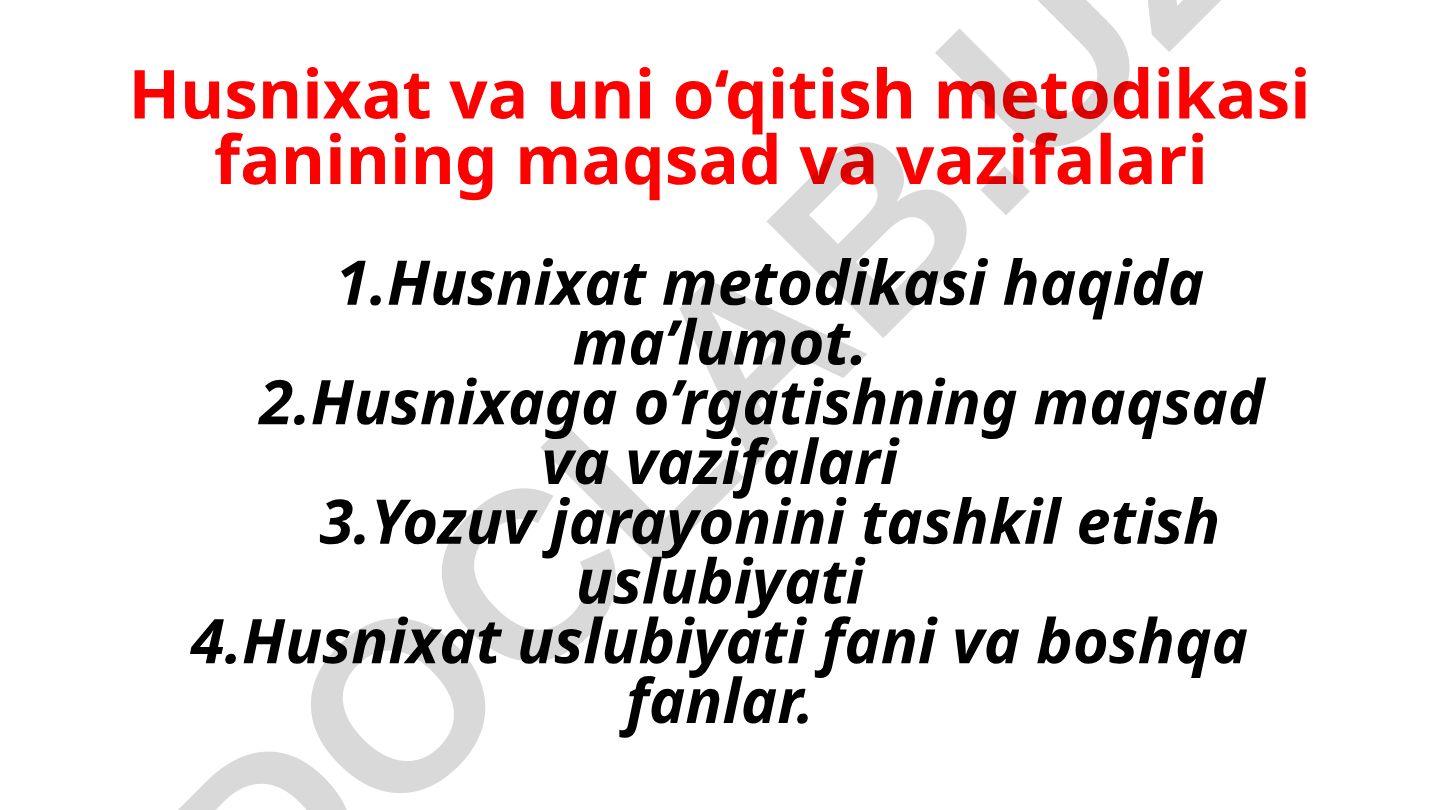 Husnixat va uni o‘qitish metodikasi fanining maqsad va vazifalari