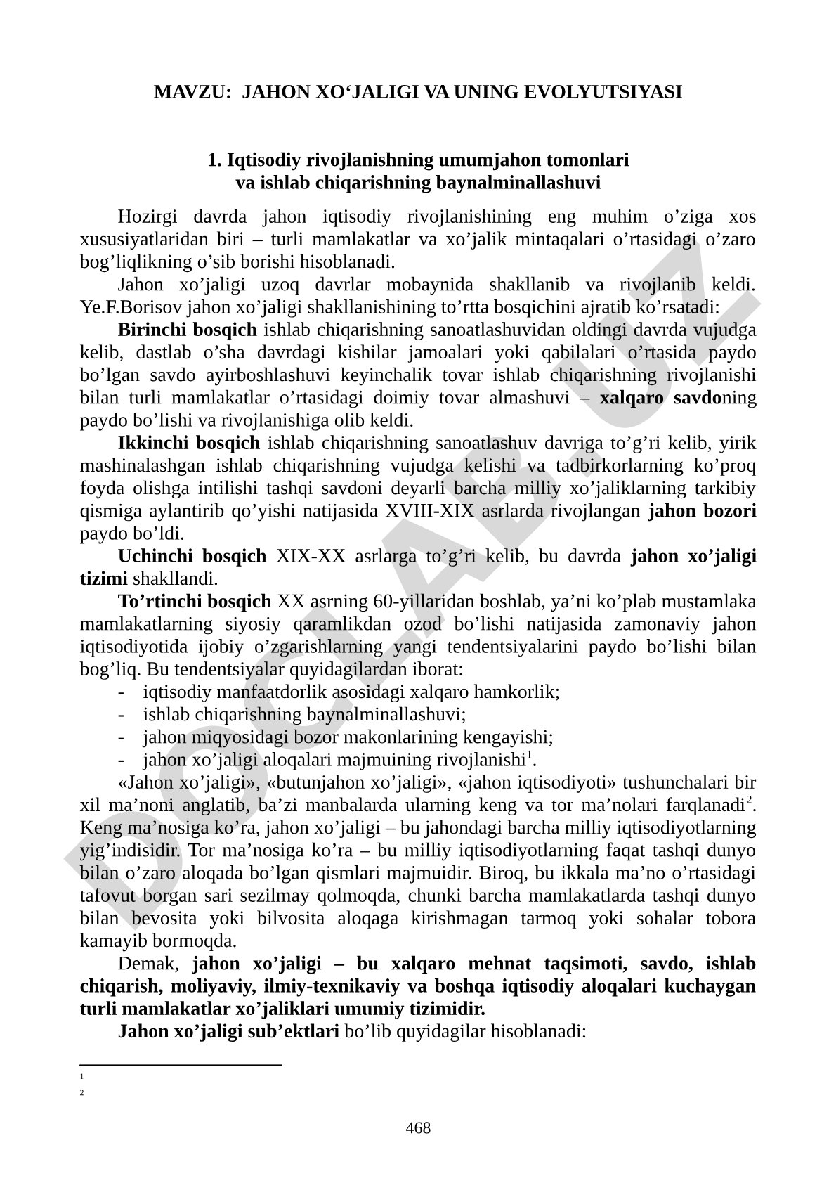 JAHON XO‘JALIGI va uning evolyutsiyasi