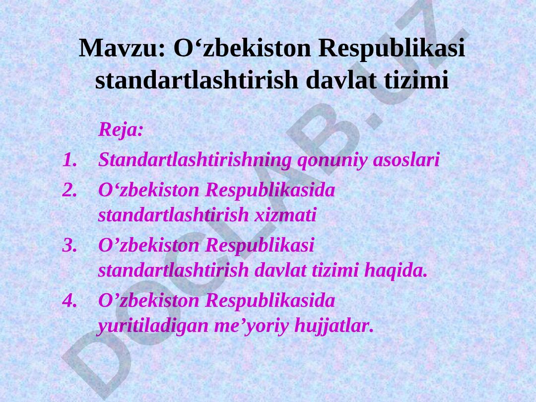 O‘zbekiston Respublikasi standartlashtirish davlat tizimi