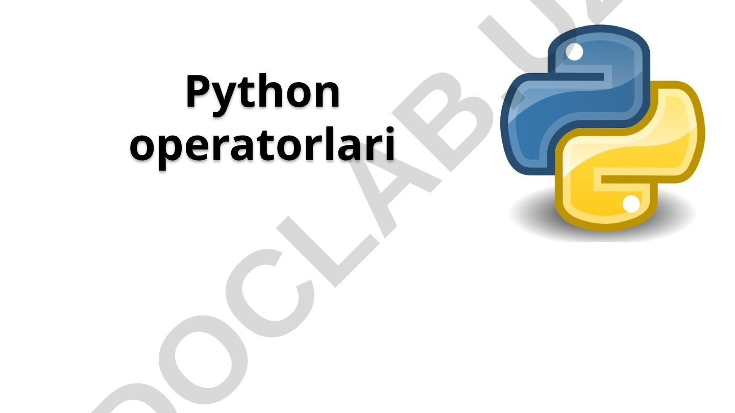 Python operatorlari: turlari va misollar