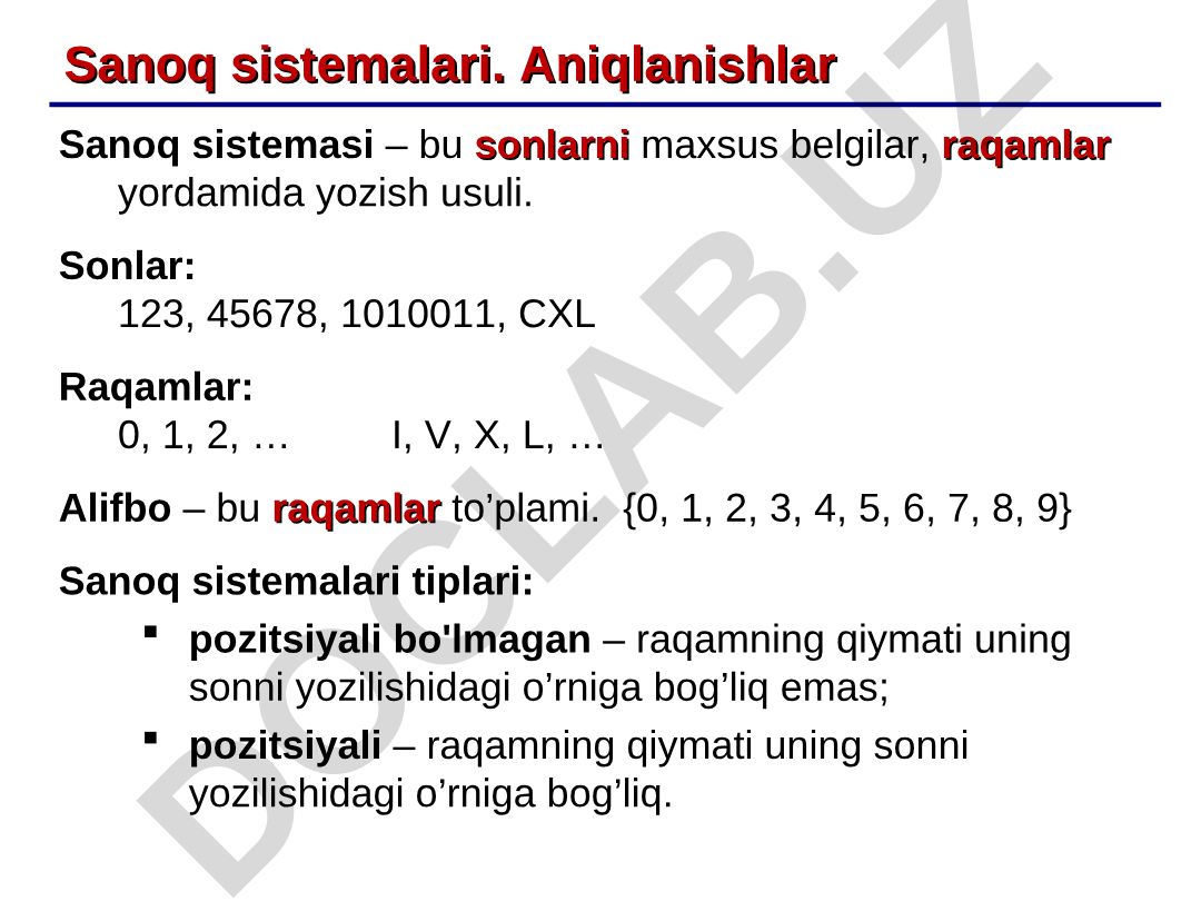Sanoq sistemalari: turlari va xususiyatlari
