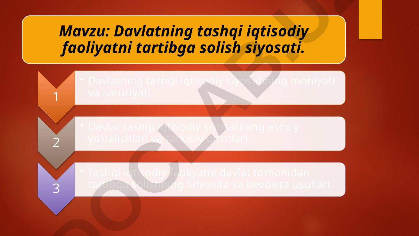 Davlatning tashqi iqtisodiy faoliyatni tartibga solish siyosati