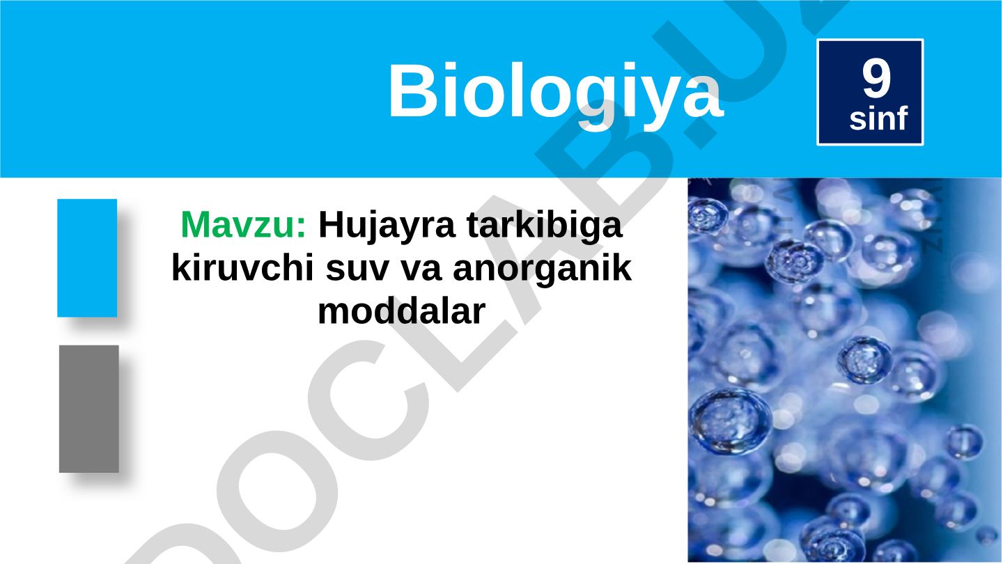 Hujayra tarkibiga kiruvchi suv va anorganik moddalar