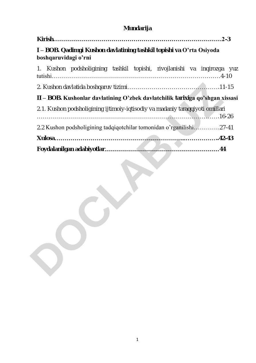 Qadimgi Kushon davlatining tashkil topishi va O'zbek davlatchilik tarixiga qo'shgan xissasi